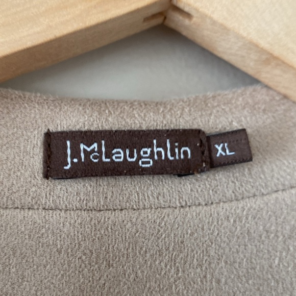 J. McLaughlin Faux Micro Suede V Neck 3/4 Slit Sleeve Tunic Size XL Tan - Picture 3 of 12